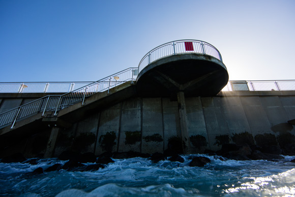 The ominous sea wall at St Clair