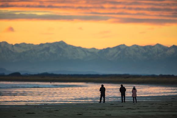 Sunset over snow-capped Fiordland